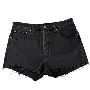 Levis 501 Original Womens Black Denim Cut Off Shorts High Rise Size 33 Summer